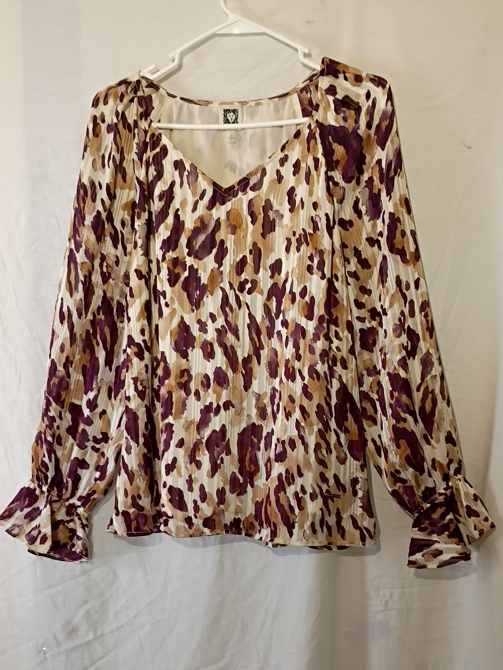 Anne Klein Animal-Print Long-Sleeve Boho Blouse, sz 10, NWOT